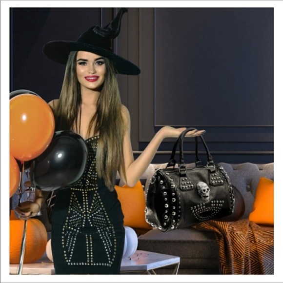 🆕️ Gothic Studded Doctor Shoulder Black Bag - Picture 2 of 9